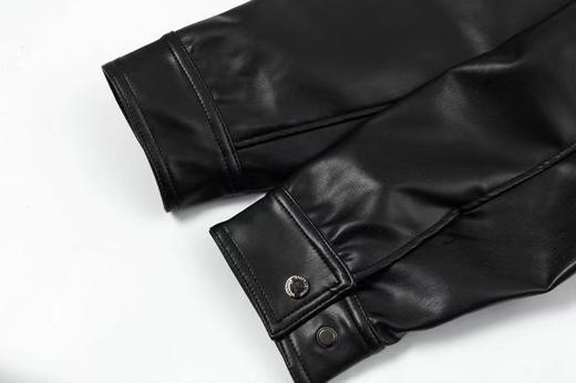 D111957金属徽标铭牌男女款美式复古翻领工装短款皮衣夹克外套 商品图5