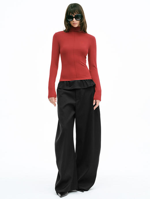 TR她热 慕斯打底 红色慕斯针织弹力复古修身基础款打底衫上衣 商品图2