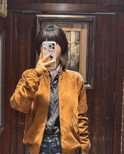 D111933麂皮羊绒面革皮衣绗棉罗纹棒球领外套棉服 商品图3