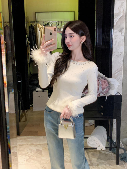 张心子【冬的诗篇】圆领仙气满天星羽毛手袖上衣 U2511070 商品图5