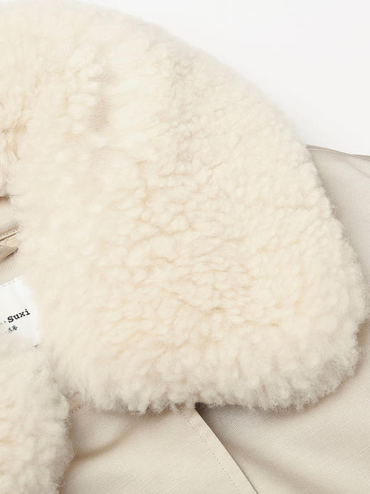 2025 冬季新款米杏色羊羔毛领羽绒服 短款宽松工装风外套 金属扣装饰保暖面包服 商品图2