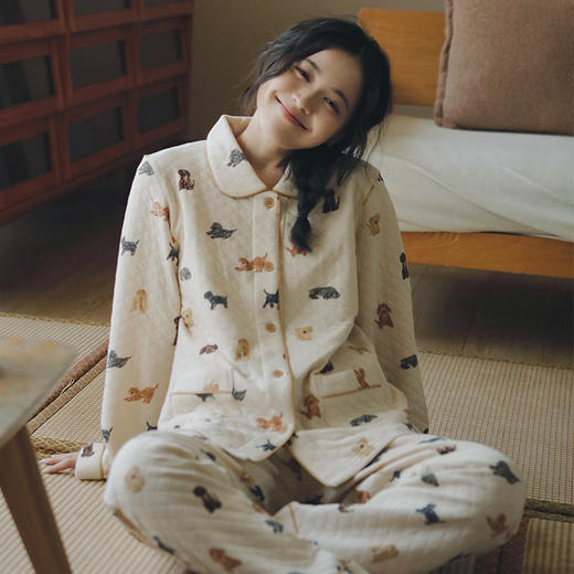 三层空气棉~秋冬季空气棉夹层纯棉长袖套装可爱女款休闲家居服 轻暖不厚重 商品图0