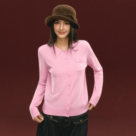 Ariseism 美式复古粉色翻领针织开衫毛衣女秋冬新款上衣 商品图1