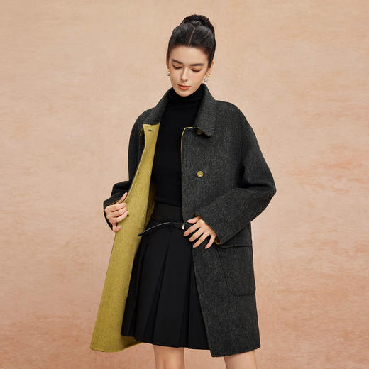 QH922斯尔丽2025新款含山羊绒双面双色韩版简洁大方OL通勤羊毛大衣 商品图0