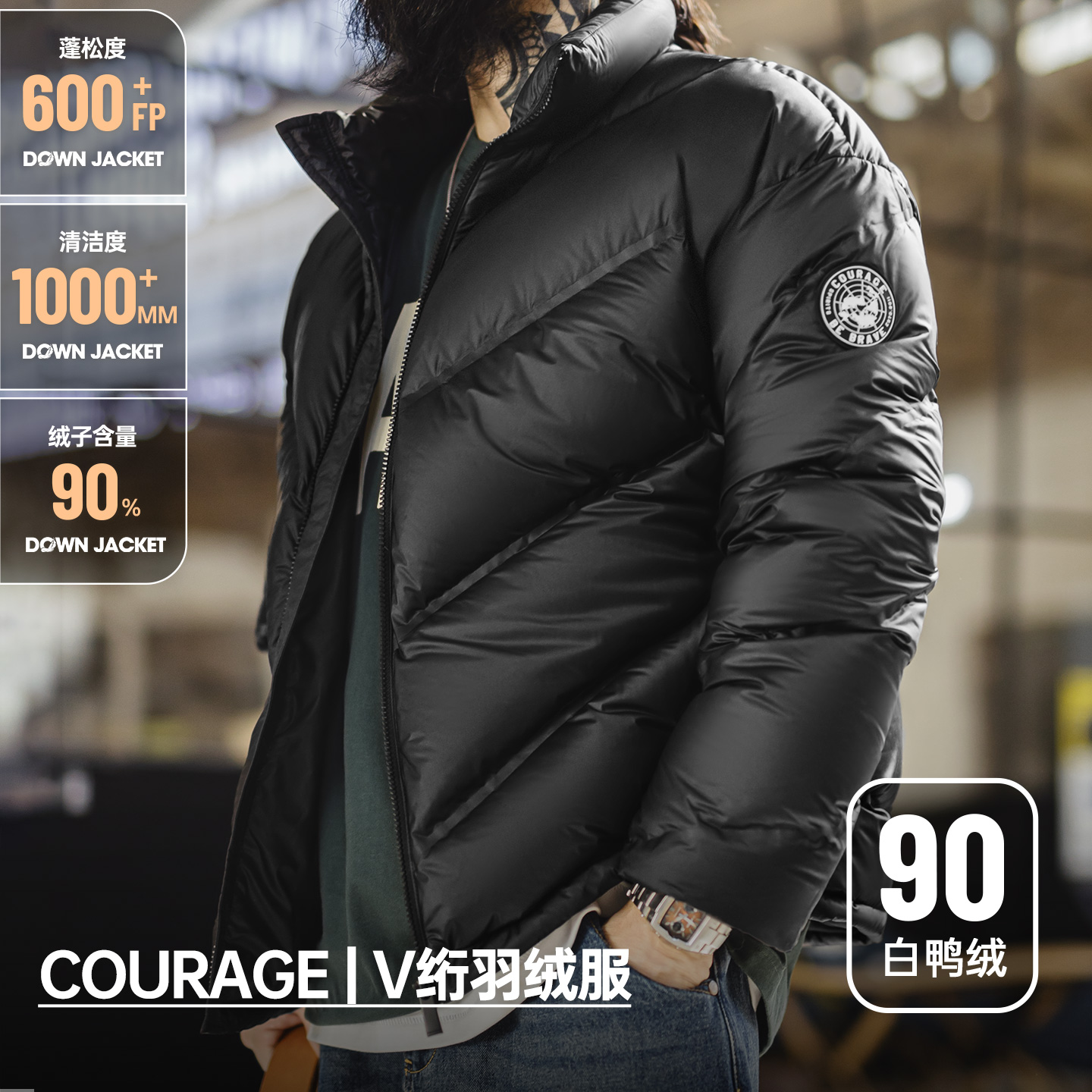 马登工装美式90白鸭绒羽绒服立领哑光短款压胶面包服保暖外套男冬