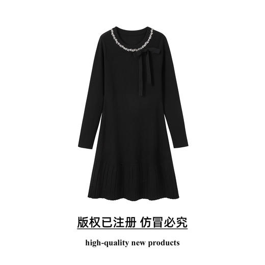 奢姿大码女装2025冬季蝴蝶结钻饰圆领连衣裙胖妹妹时尚针织裙子9854870579 商品图0