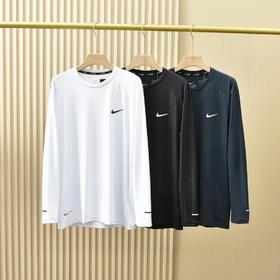 面料轻薄舒适透气！ 钩子耐克秋冬圆领男士运动轻薄弹力健身长袖三色T恤衫 打底衫!!硅胶立体logo!