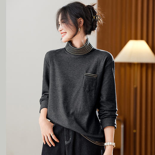 半高领毛衣条纹拼接针织衫，宽松显瘦遮肚子内搭打底上衣CC-SD1070 商品图3