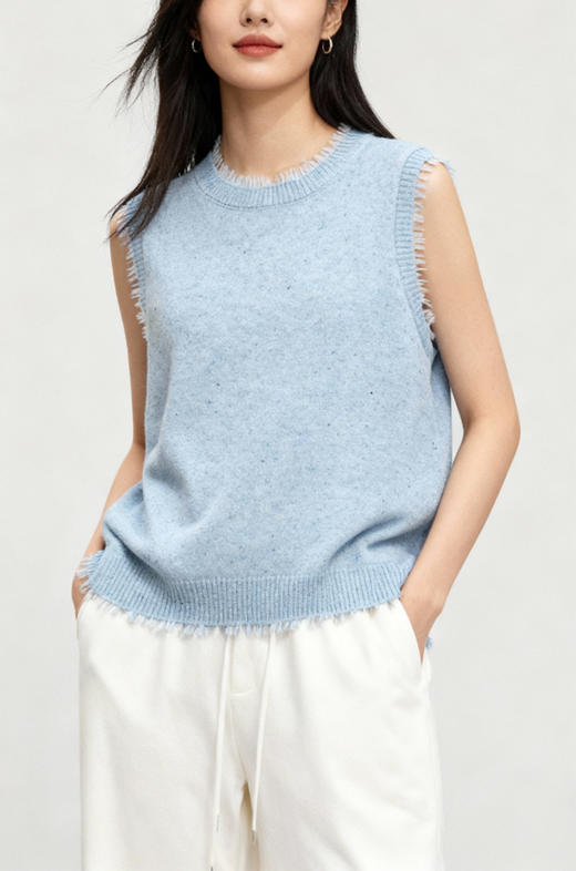 羊毛羊绒混纺流苏领边小背心 商品图3