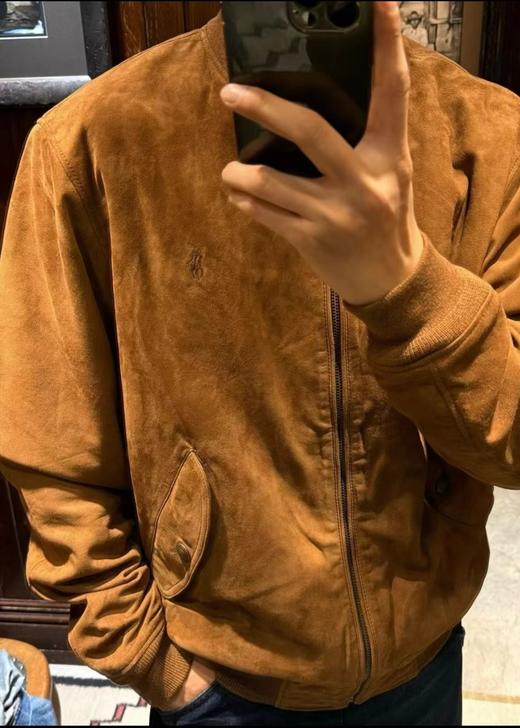 D111933麂皮羊绒面革皮衣绗棉罗纹棒球领外套棉服 商品图1