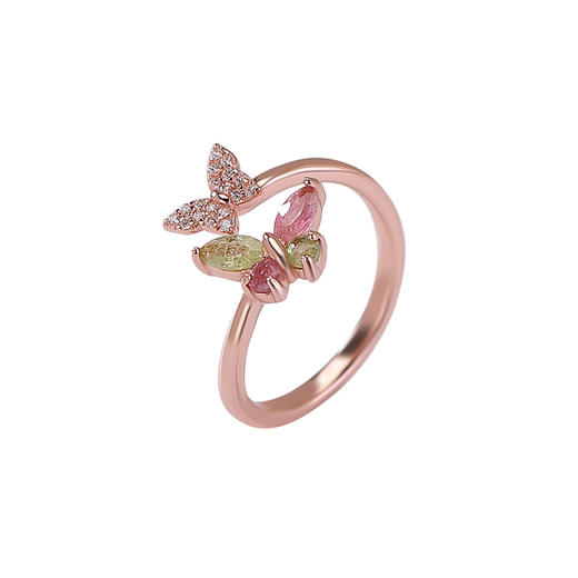 【彩蝶翩飞】S925纯银镀玫瑰金碧玺蝴蝶开口戒指【CW-JZ07394】 商品图4