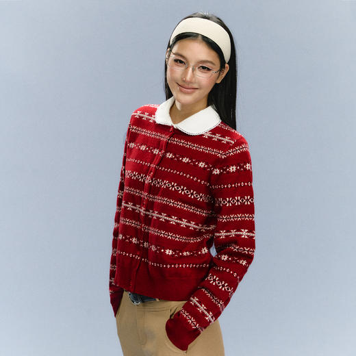 Ariseism 美式复古红色针织开衫毛衣女秋冬新款上衣 商品图1