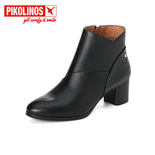 BF楼Pikolinos派高雁冬季牛皮拼色牛皮圆头中粗跟时尚短靴PA255221.吊牌价2880 商品图0