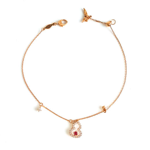 【天然正品】周大福AU750玫瑰金时尚设计款红宝石葫芦钻石手链18CM（长度可调节）女士221025NJS28 商品图0