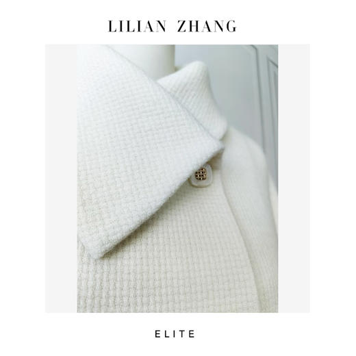 定制—静奢风—都市摩登—法式慵懒—珍珠白翻领格纹羊毛大衣2406023V 商品图3