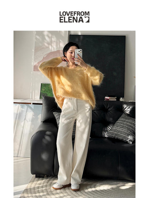 “存温黑科技” 德绒自发热 立裁高腰 阔腿牛仔裤 商品图1