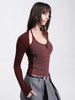 TR她热 自在呼吸 BraFree 酒红色拼接条纹袖套修身显瘦带胸垫百搭挂脖打底衫上衣 商品缩略图3