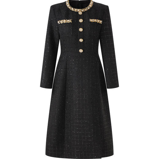 「高货wl」全新升级【铂金会员358/天猫479/差价121】(95315)洛诗琳气质小香风连衣裙2025秋冬重工亮丝编织粗花呢A字裙 商品图4