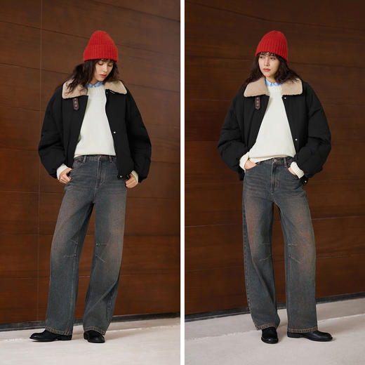 森马牛仔裤女做旧宽松香蕉裤高街潮酷2025冬新款亲肤弯刀裤废土风 商品图4