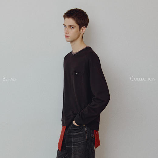 714street高端线 BEHALF 混纺锦棉波纹领贝壳扣 弧形下摆口袋长袖 商品图2
