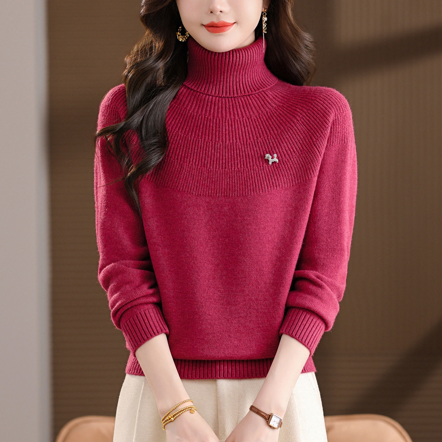 高领针织打底衫女士秋冬，高级感洋气时尚内搭上衣短款毛衣CC-101-8136