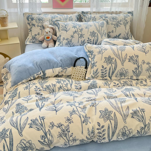 【秋冬季新款印花牛奶绒四件套】卡通风加厚保暖床单四件套 商品图1