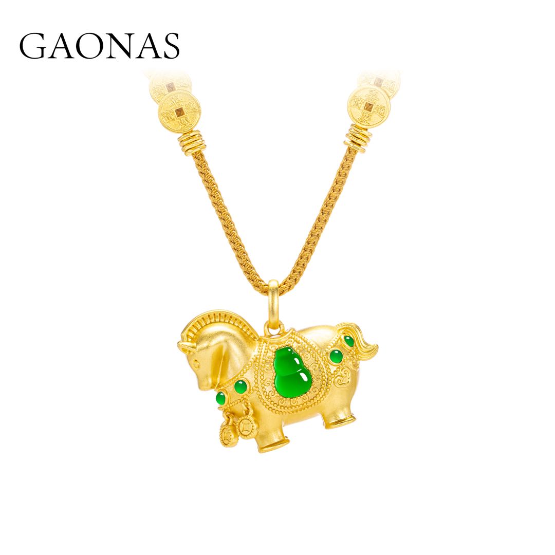 GAONAS  中式贵气小马设计金色项链11679DGO