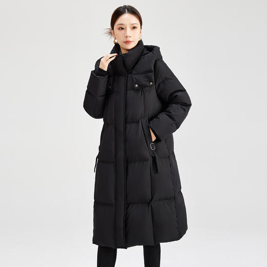 QS冬季新款连帽中长款鹅绒服高级感黑色过膝加厚休闲风显瘦外套5199 商品图1