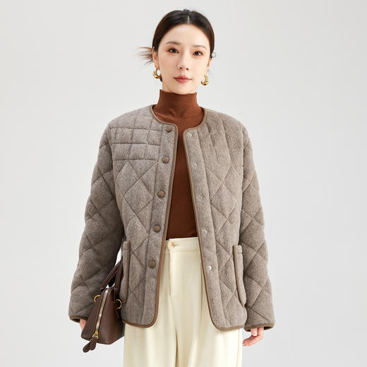 QS高级感时髦圆领长袖鹅绒服外套女秋冬新款2025菱形格百搭上衣7258 商品图2