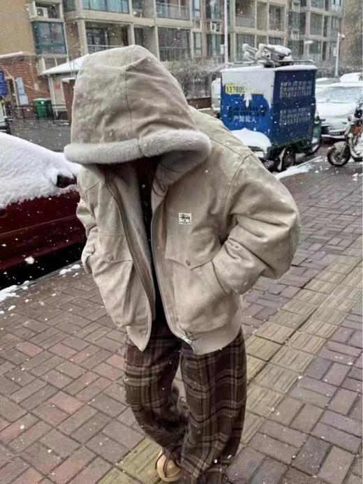 D111943早冬复古大理石纹座山雕连帽棉服 商品图5