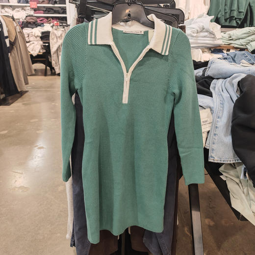 Abercrombie Fitch/AF 女春秋条纹半拉链翻领休闲长袖针织连衣裙 商品图2