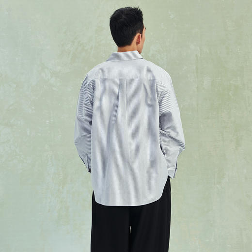 NPC潮牌纯棉休闲字母刺绣条纹衬衫男潮流宽松衬衣长袖NP41SH01 商品图2