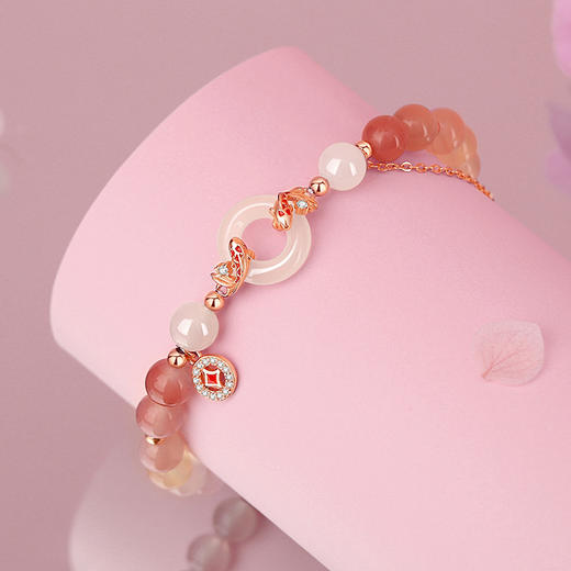 【锦鲤】纯银复古和田玉平安扣盐源玛瑙手链【JHY-A001343M】 商品图2