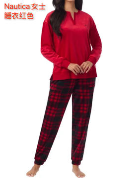 到手价229元 Nautica诺帝卡女士睡衣家居服舒适柔软休闲长袖套装 美国代购，无中文标签，介意慎拍