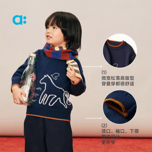 幼岚美丽诺羊毛【新年小马毛衣】儿童毛衣26春季新品保暖 商品图4