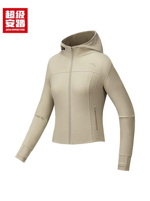 超级安踏运动外套女士秋季修身肌理弹力针织拇指洞连帽上衣162535702U 商品图0