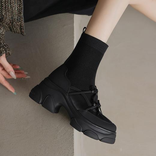 【厚底针织弹力靴】 甜辣系带机能风蝴蝶结小靴子正品7CM-CC 商品图4