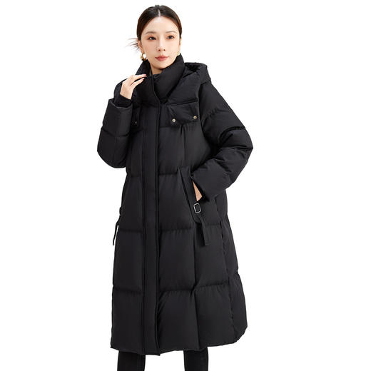 QS冬季新款连帽中长款鹅绒服高级感黑色过膝加厚休闲风显瘦外套5199 商品图4