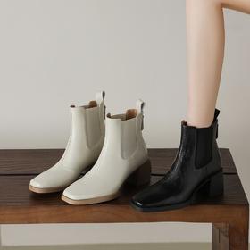 【气质高跟切尔西靴】 秋冬新款简约百搭方头真皮短靴5CM-CC