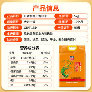 靓虾王红香香软米10斤 油粘米籼米 太粮大米5kg 长粒猫牙米 当季新米 商品图1