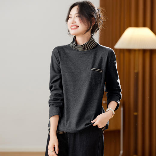 半高领毛衣条纹拼接针织衫，宽松显瘦遮肚子内搭打底上衣CC-SD1070 商品图1
