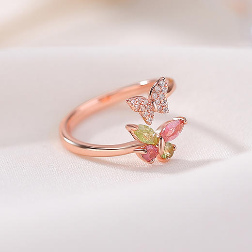 【彩蝶翩飞】S925纯银镀玫瑰金碧玺蝴蝶开口戒指【CW-JZ07394】 商品图2