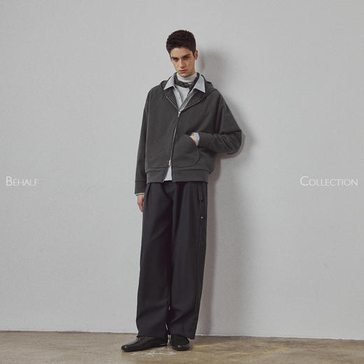 714street高端线BEHALF 弧型口袋 层次抽皱 绒面极简开衫连帽卫衣 商品图2