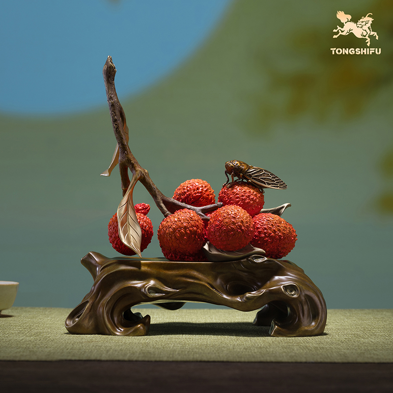 铜师傅《名利双收》客厅桌面铜荔枝摆件 家居装饰工艺品