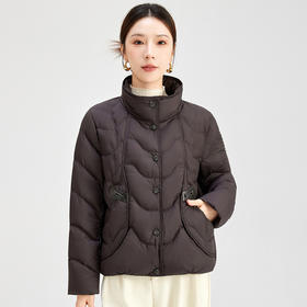 QS冬季新款新中式立领印花羽绒服加绒加厚大码女鸭绒外套5122
