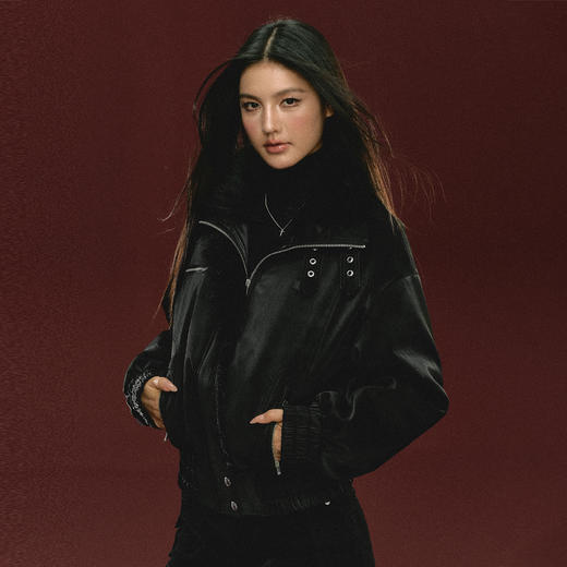 Ariseism 美式复古设计感黑色皮衣外套女秋冬新款上衣 商品图2