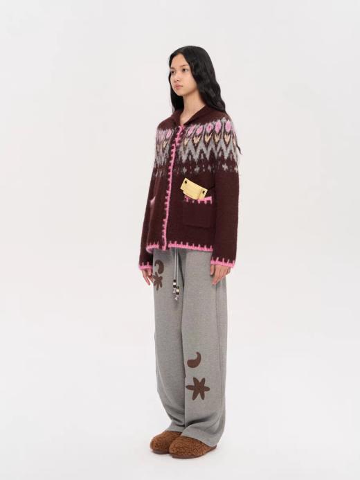 heris/H53106/郁金香费尔岛提花 翻领撞色开衫毛衣外套 商品图4