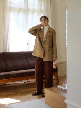 OLrain欧芮儿2025新款冬季高级感气质外套驼色中长双面呢外套