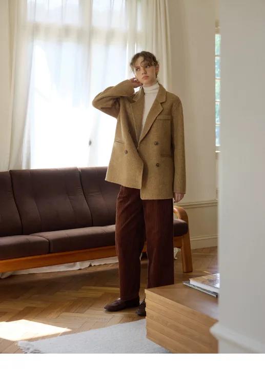 OLrain欧芮儿2025新款冬季高级感气质外套驼色中长双面呢外套 商品图0