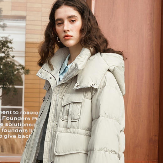 【90白鸭绒】连帽抽绳保暖羽绒服女冬季宽松休闲显瘦中长款外套 商品图3